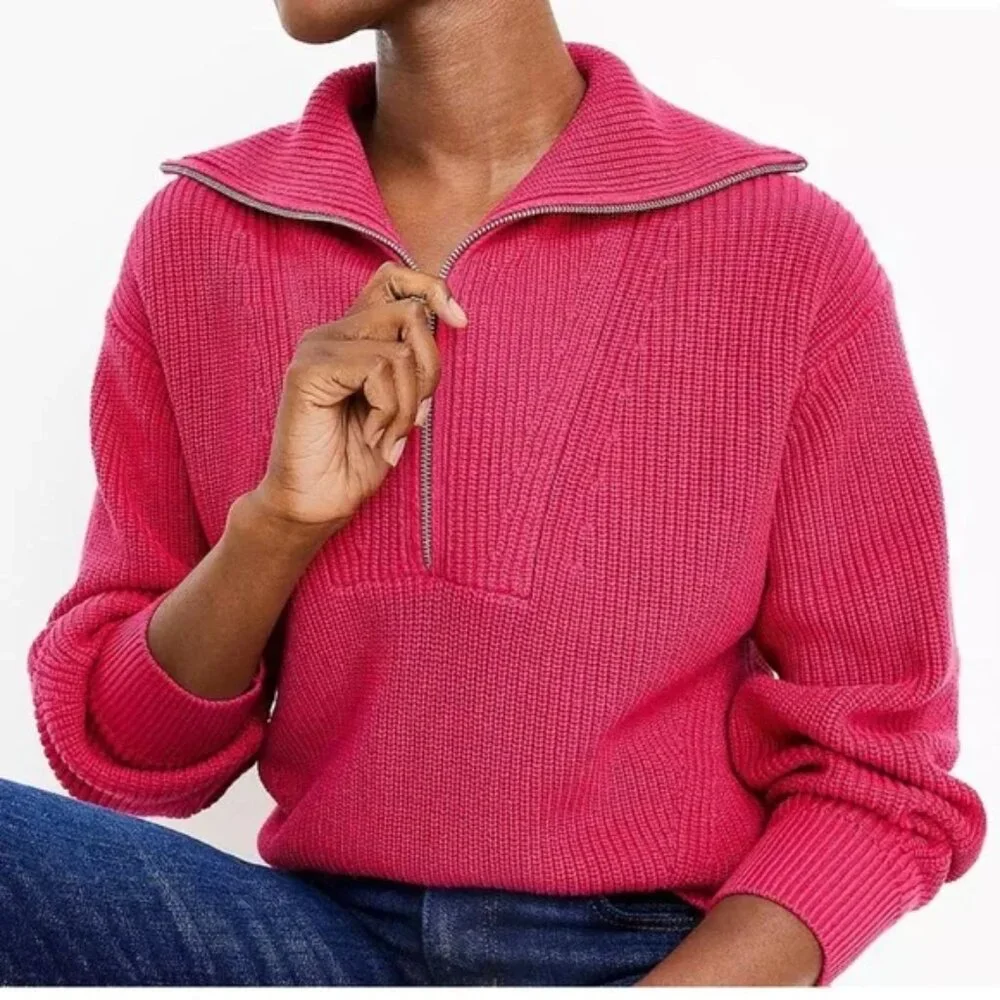 Loft COTTON pink quarter zip johnny collar sweater size  Small Petite
